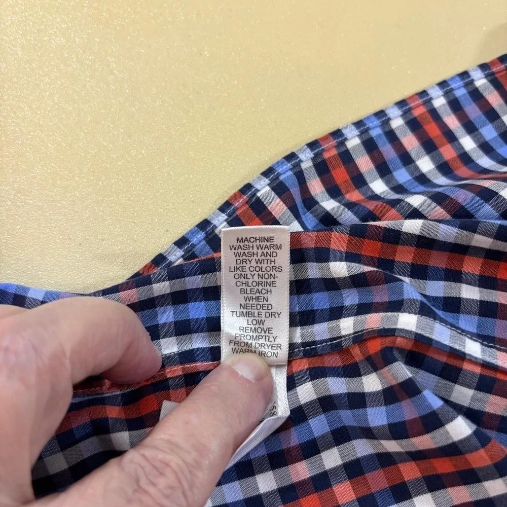 Banana Republic Non-Iron Slim Fit Plaid Shirt Mens Large Blue Red Cotton Preppy